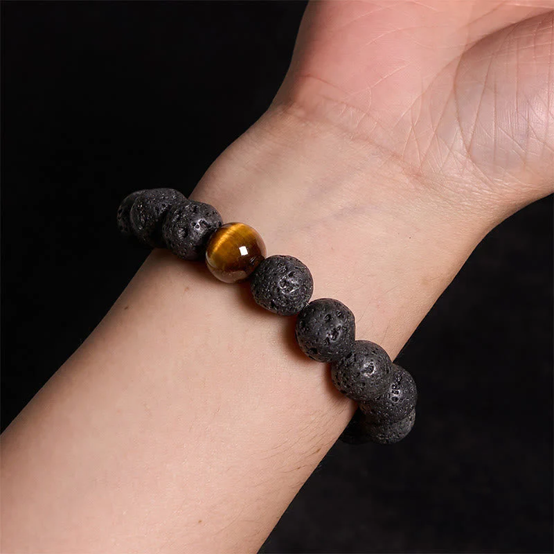 10mm Lava Rock Tiger Eye Peace Healing Bracelet - Image 3