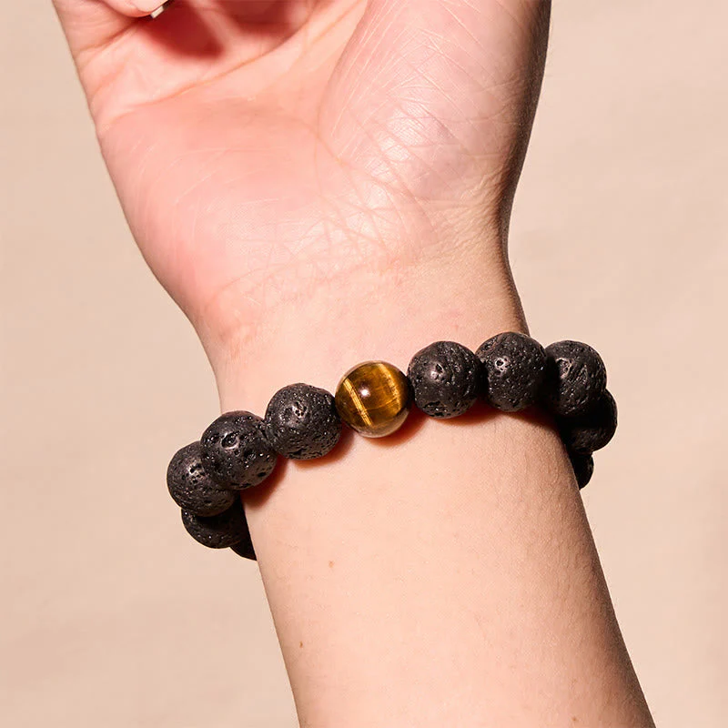 10mm Lava Rock Tiger Eye Peace Healing Bracelet - Image 4