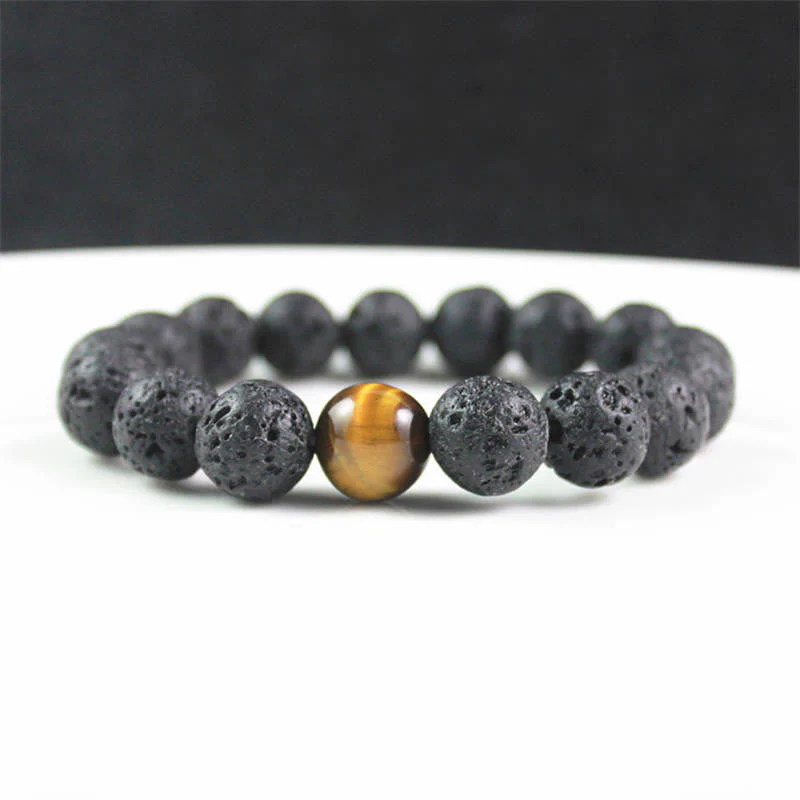 10mm Lava Rock Tiger Eye Peace Healing Bracelet - Image 6