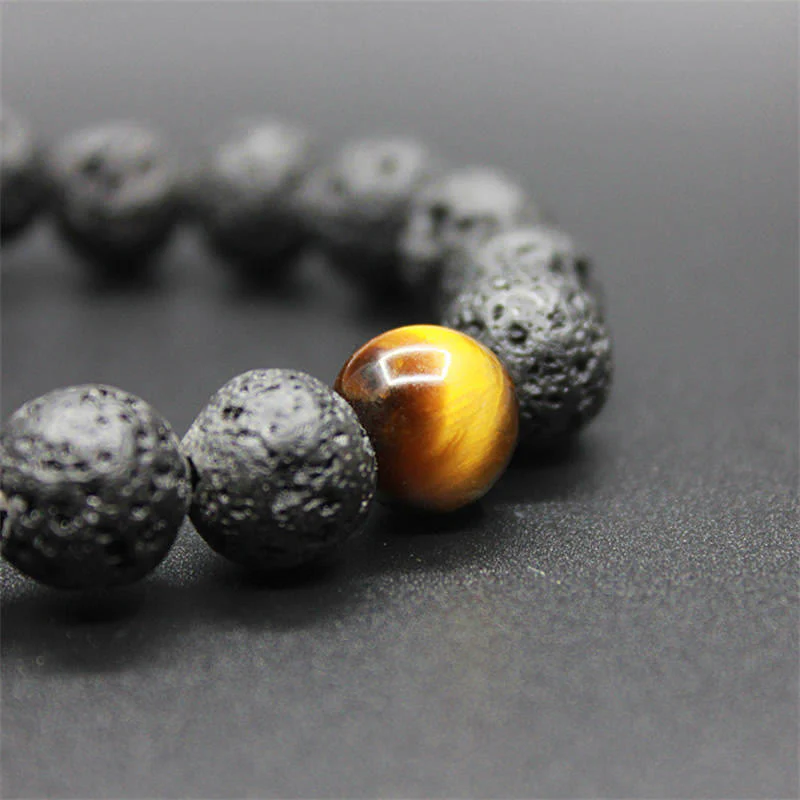 10mm Lava Rock Tiger Eye Peace Healing Bracelet - Image 7