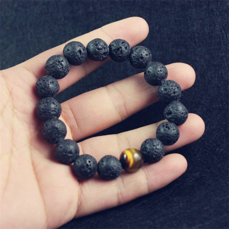 10mm Lava Rock Tiger Eye Peace Healing Bracelet - Image 9