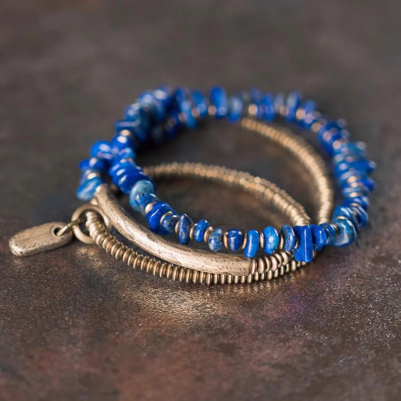 Lazurite Balance Bracelet with Copper Triple Wrap for Chakra Healing - Image 2