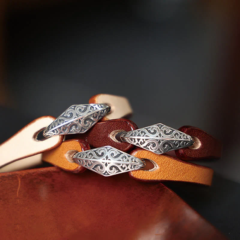 Unisex Leather Multi-turn Protection Bracelet with Silver - Image 15