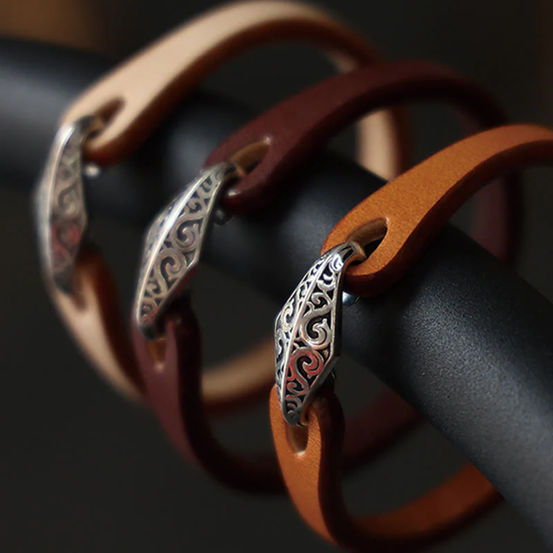 Unisex Leather Multi-turn Protection Bracelet with Silver - Image 16