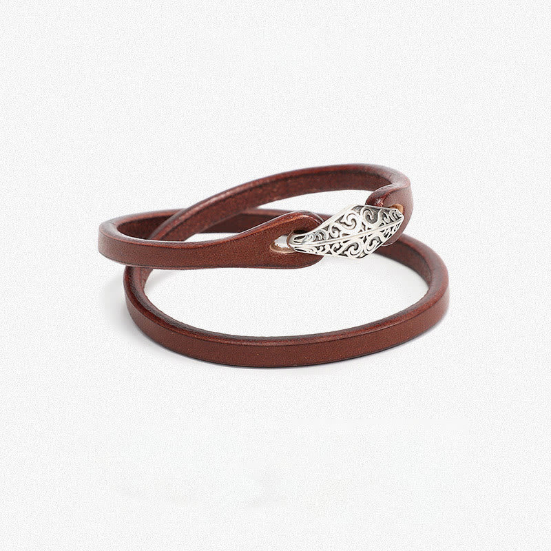 Unisex Leather Multi-turn Protection Bracelet with Silver - Image 17