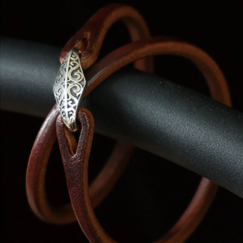 Unisex Leather Multi-turn Protection Bracelet with Silver - Image 18