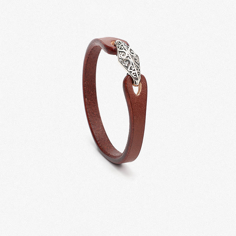 Unisex Leather Multi-turn Protection Bracelet with Silver - Image 2