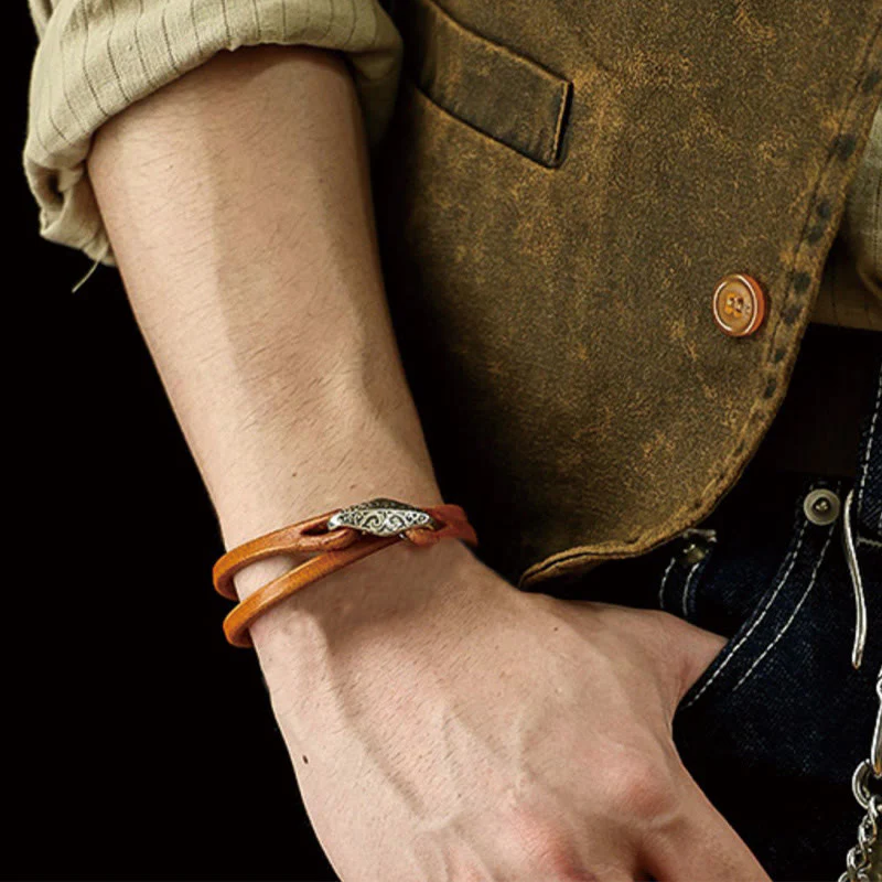 Unisex Leather Multi-turn Protection Bracelet with Silver - Image 22