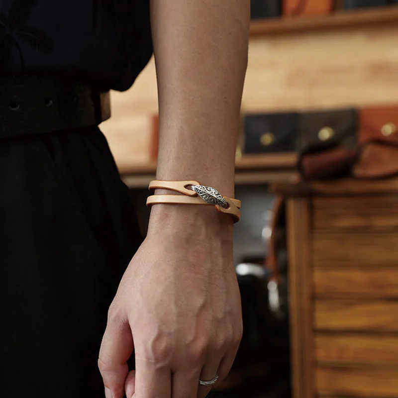 Unisex Leather Multi-turn Protection Bracelet with Silver - Image 27
