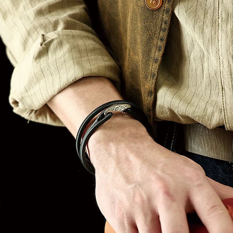 Unisex Leather Multi-turn Protection Bracelet with Silver - Image 30