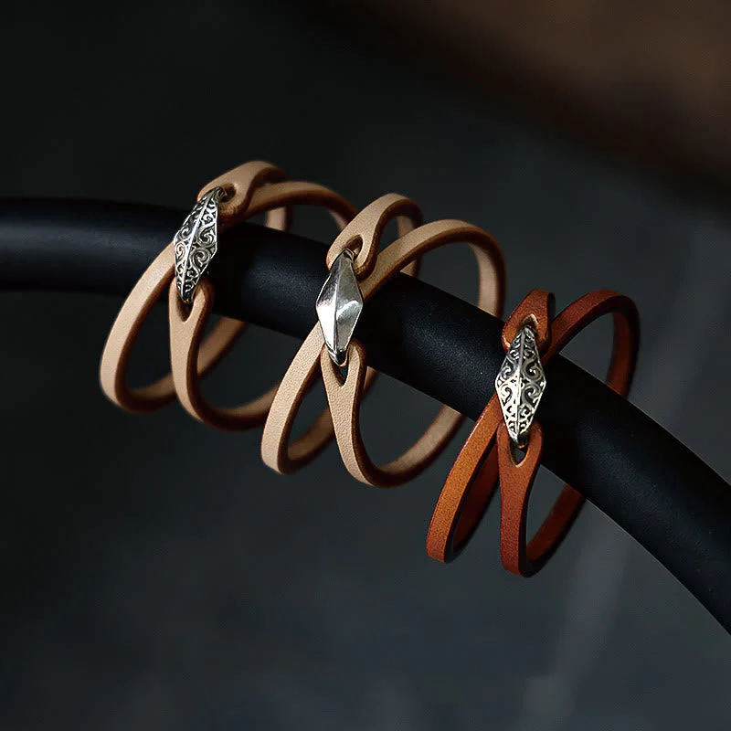 Unisex Leather Multi-turn Protection Bracelet with Silver - Image 37