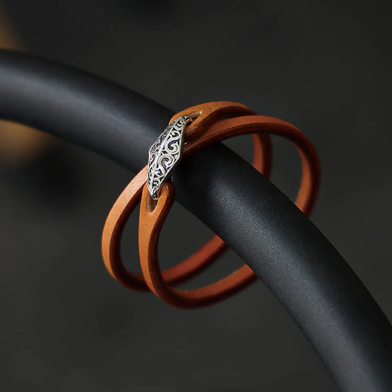 Unisex Leather Multi-turn Protection Bracelet with Silver - Image 6