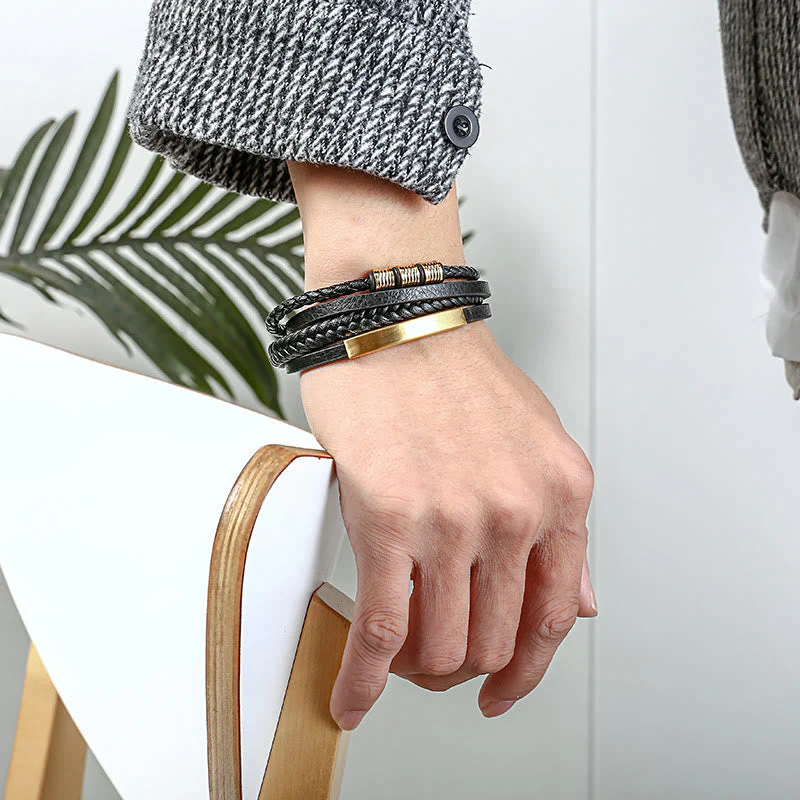 Leather Titanium Steel Magnetic Buckle Balance Bracelet - Image 13