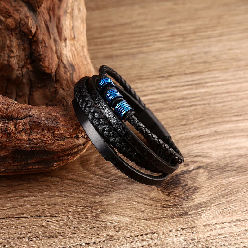 Leather Titanium Steel Magnetic Buckle Balance Bracelet - Image 15