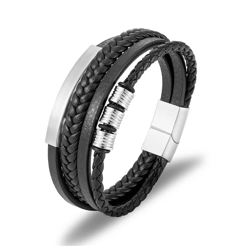 Leather Titanium Steel Magnetic Buckle Balance Bracelet - Image 7