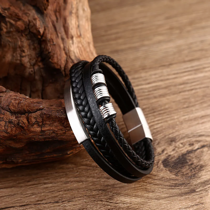 Leather Titanium Steel Magnetic Buckle Balance Bracelet - Image 8