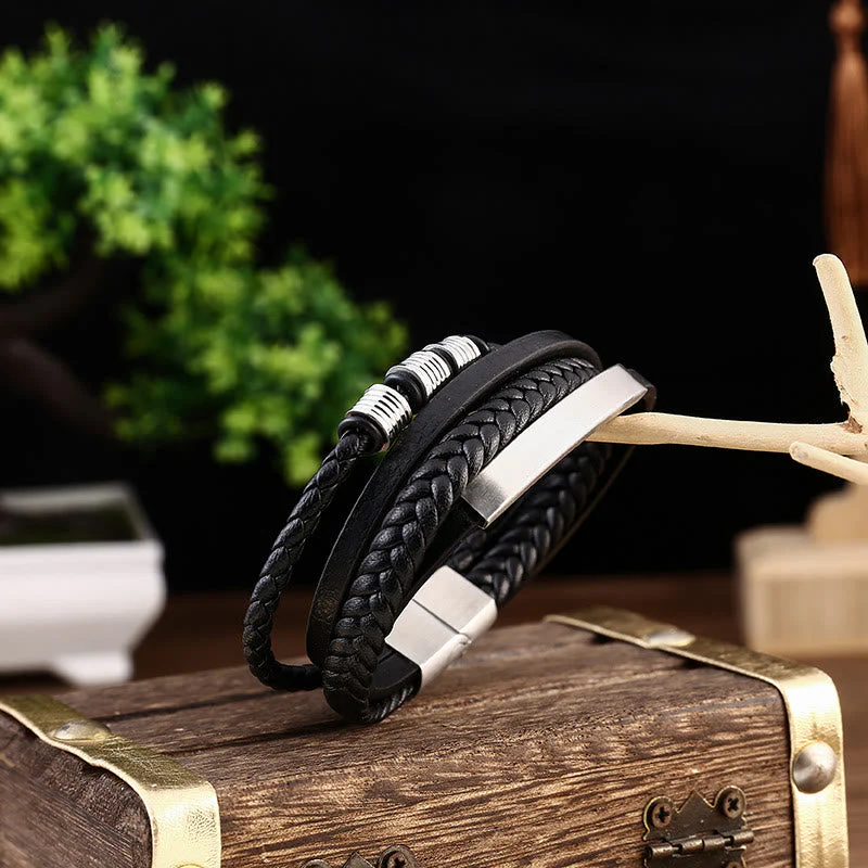 Leather Titanium Steel Magnetic Buckle Balance Bracelet - Image 9