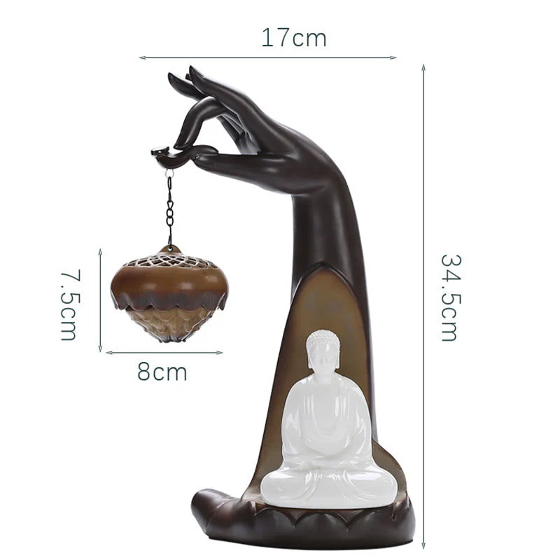 LED Buddha Hand Backflow Smoke Fountain Ceramic Incense Burner - Image 12