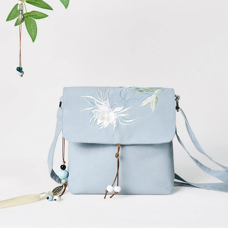 LightBlue Epiphyllum Cotton Linen Shoulder Bag - Image 2