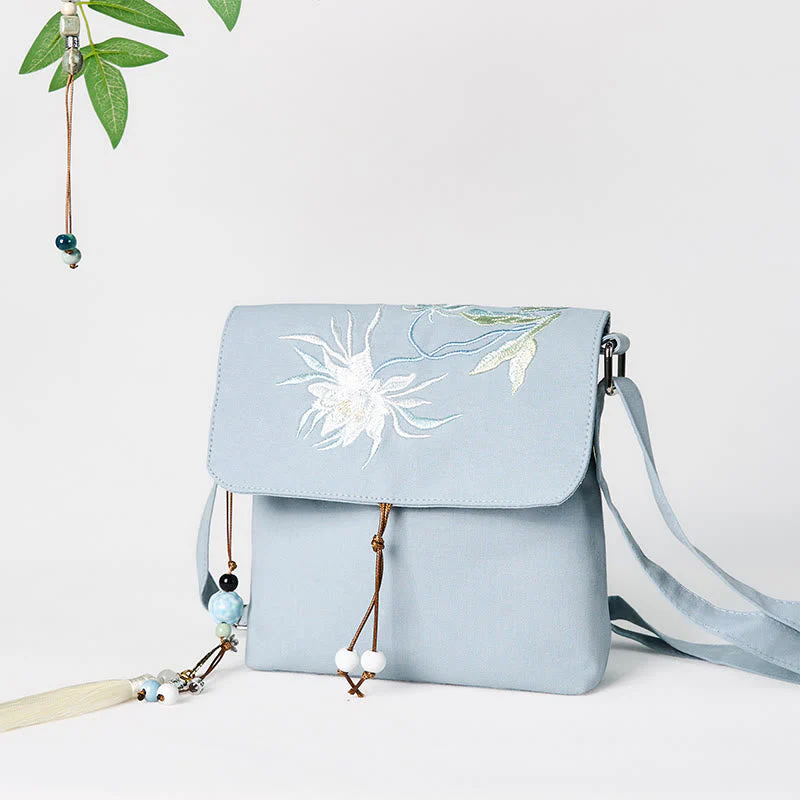LightBlue Epiphyllum Cotton Linen Shoulder Bag - Image 4