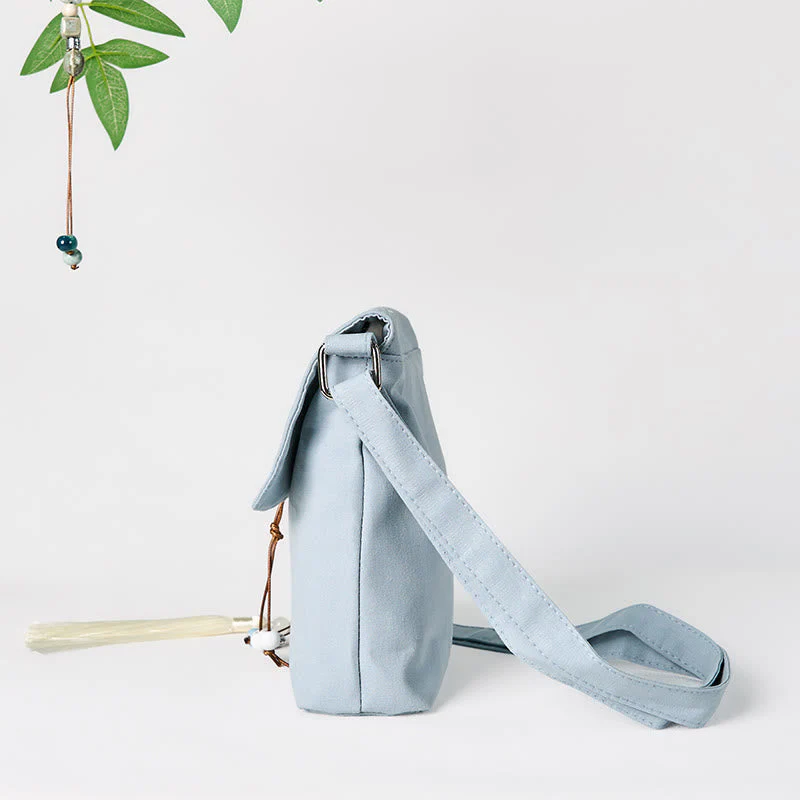 LightBlue Epiphyllum Cotton Linen Shoulder Bag - Image 5