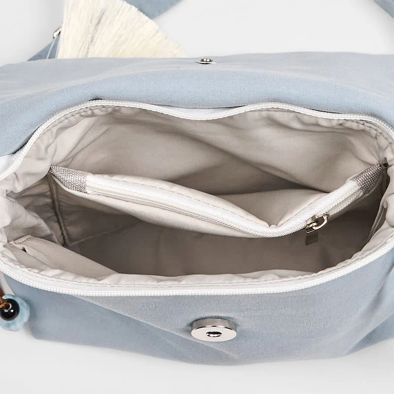 LightBlue Epiphyllum Cotton Linen Shoulder Bag - Image 6