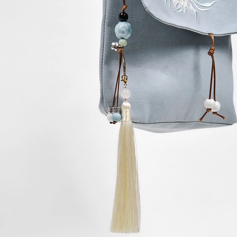 LightBlue Epiphyllum Cotton Linen Shoulder Bag - Image 7