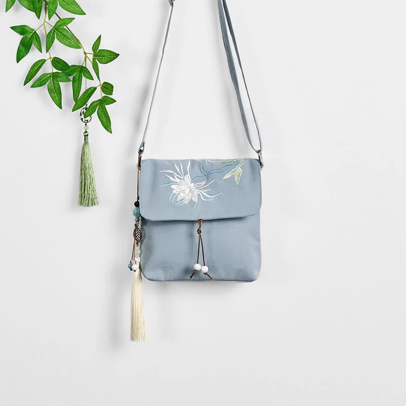 LightBlue Epiphyllum Cotton Linen Shoulder Bag - Image 8
