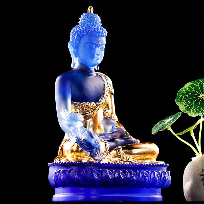 Handmade Liuli Crystal Medicine Buddha Statue 13cm - Image 7