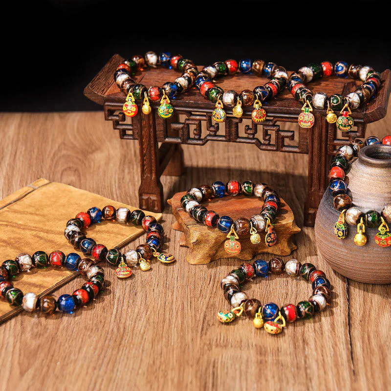 Liuli Glass Bead Family Charm Bracelet 10mm - Spiritual Luck Bracelet - Image 2