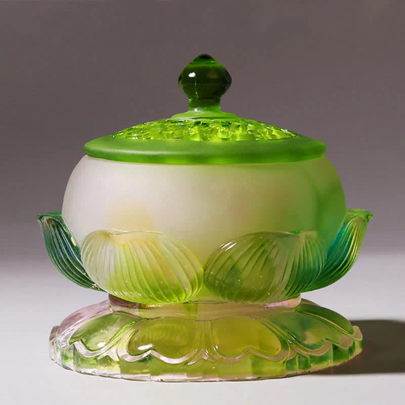 Handmade Liuli Feng Shui Lotus Crystal Art Piece - Image 17