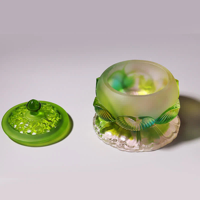 Handmade Liuli Feng Shui Lotus Crystal Art Piece - Image 18