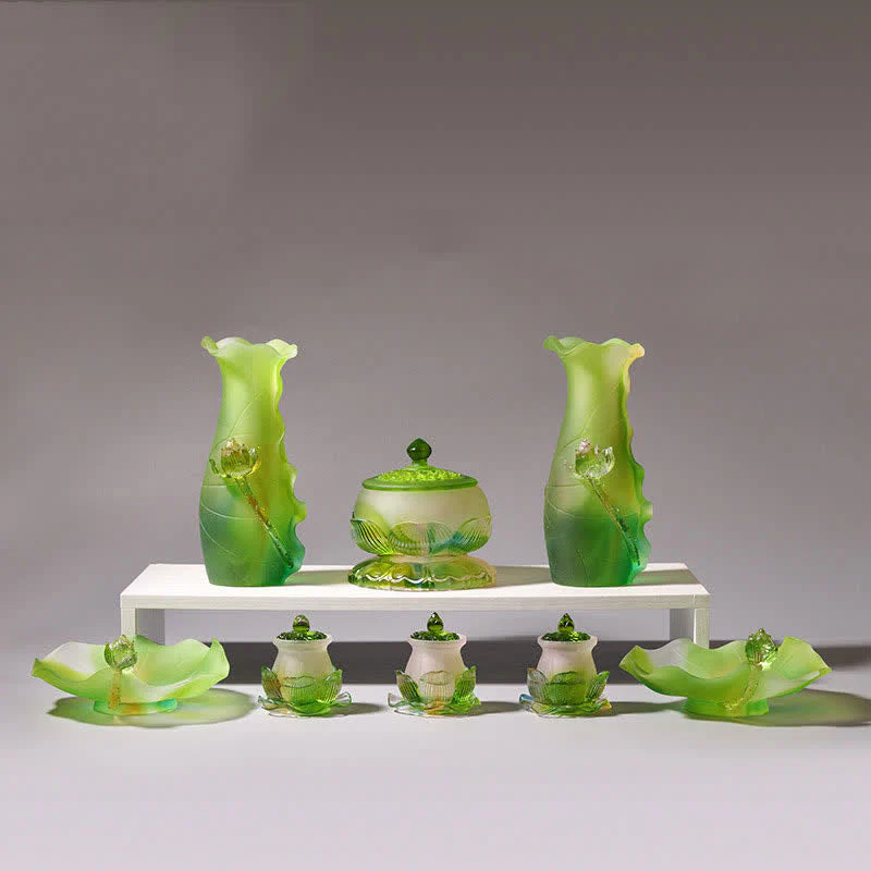 Handmade Liuli Feng Shui Lotus Crystal Art Piece - Image 19