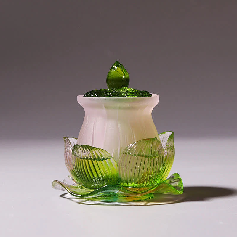 Handmade Liuli Feng Shui Lotus Crystal Art Piece - Image 3