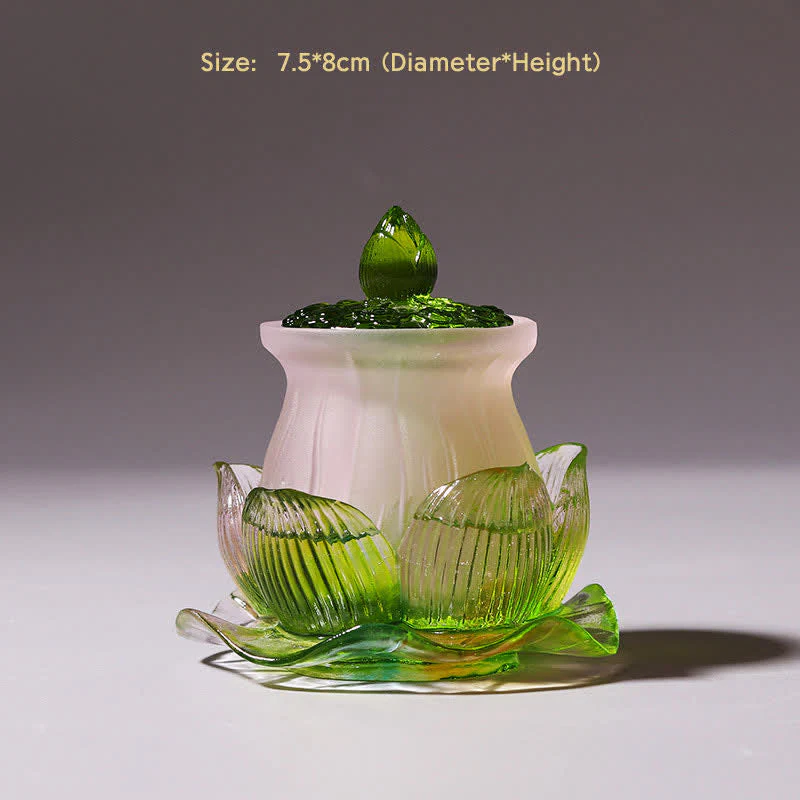 Handmade Liuli Feng Shui Lotus Crystal Art Piece - Image 4