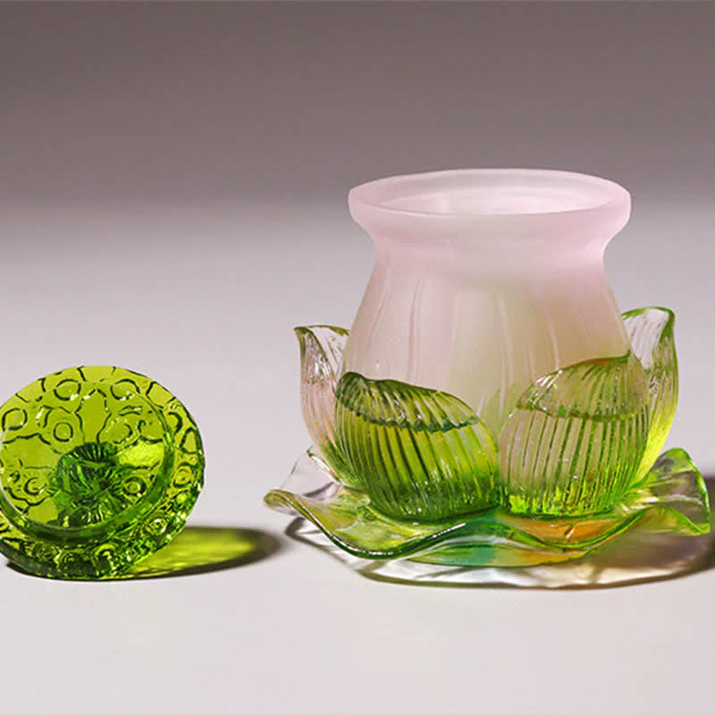 Handmade Liuli Feng Shui Lotus Crystal Art Piece - Image 5