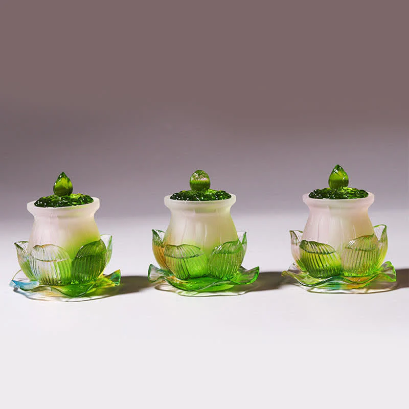 Handmade Liuli Feng Shui Lotus Crystal Art Piece - Image 6