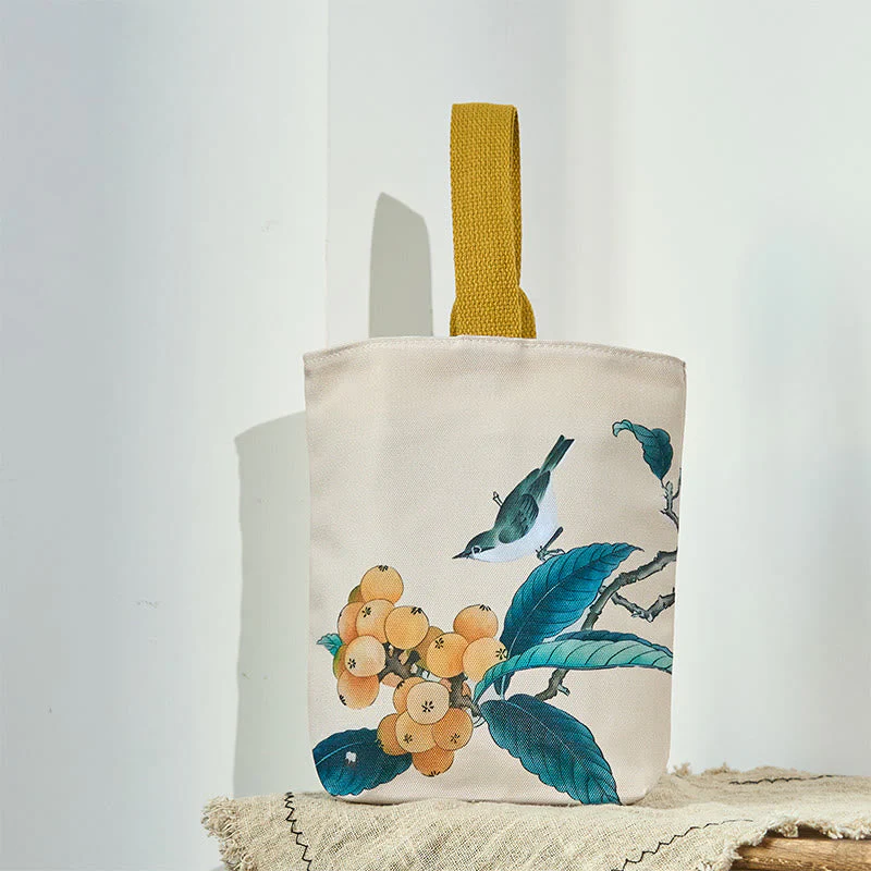 Loquat Bird Canvas Handbag | Spiritual Accessories 15cm - Image 2