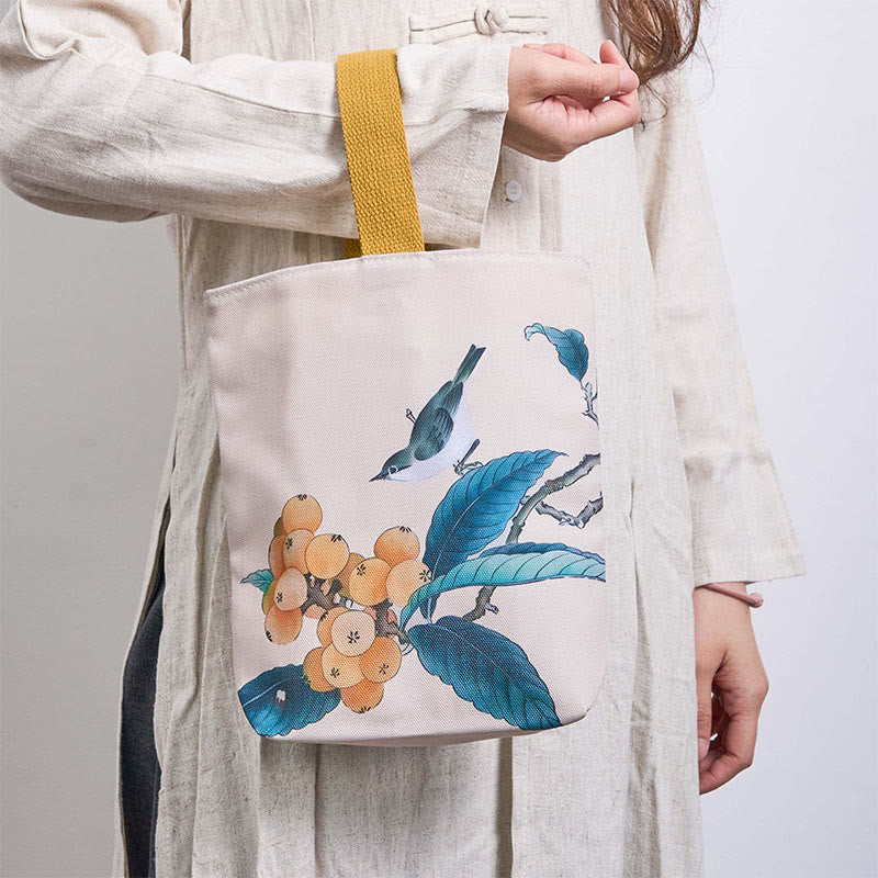 Loquat Bird Canvas Handbag | Spiritual Accessories 15cm - Image 3
