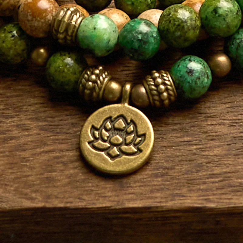 8mm Picture Jasper Turquoise Lotus Bracelet for Positivity & Growth - Image 8