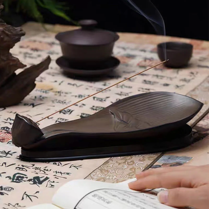Zen Lotus Pod Brown Ceramic Incense Burner 24cm - Image 6