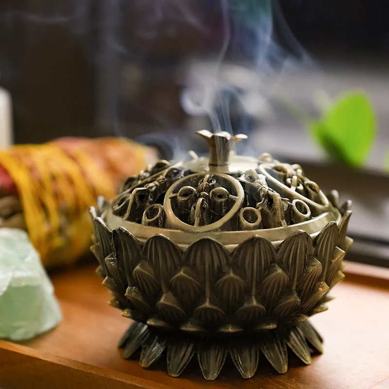 Lotus Shaped Zinc Alloy Incense Burner for Meditation - Image 8
