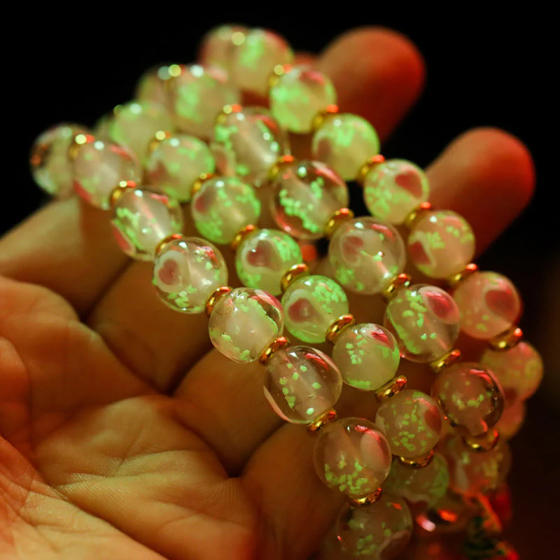 Luminous Pink Love Heart Spiritual Bracelet with Gold Swallowing Beast - Image 7