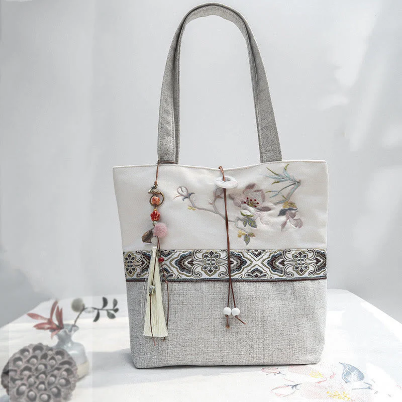 Magnolia Embroidery Canvas Polyester Yoga Bag | Durable & Stylish
