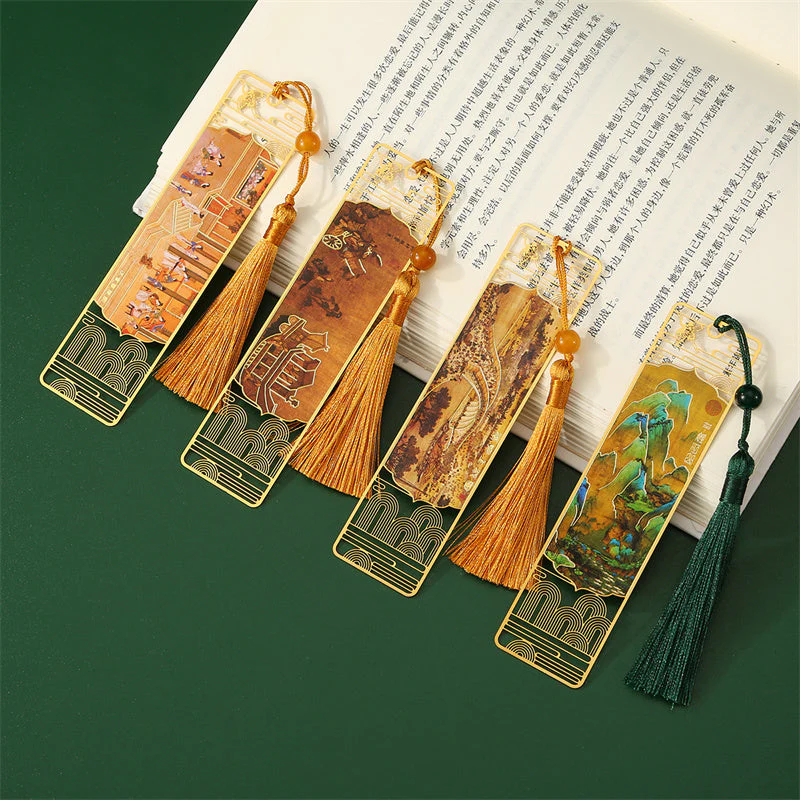 Metal Bookmark Panorama of Rivers and Mountains with Tassel - Image 12