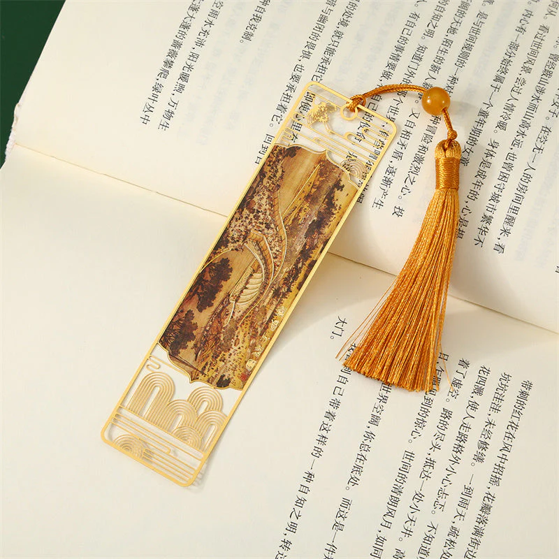 Metal Bookmark Panorama of Rivers and Mountains with Tassel - Image 5