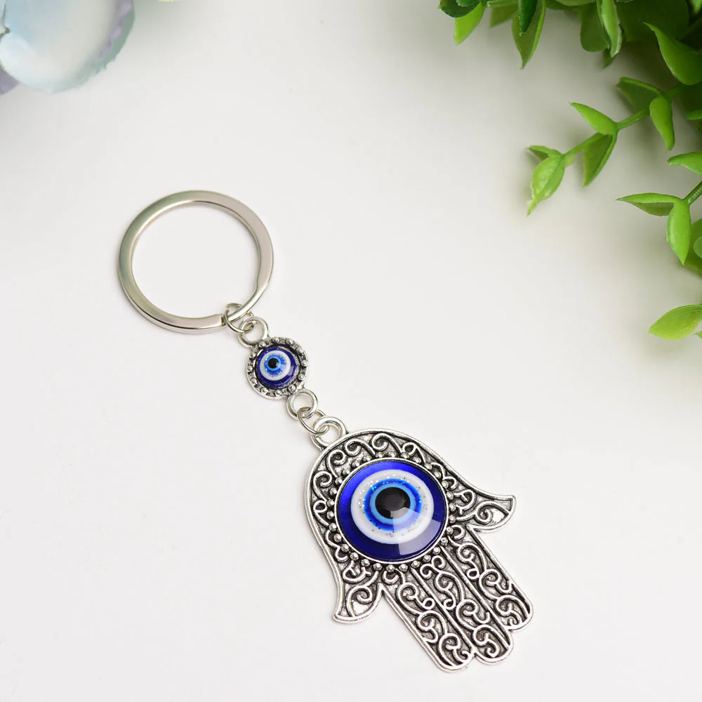 Metal Hand Shape Evil Eye Keychain 4.5in Protection Charm