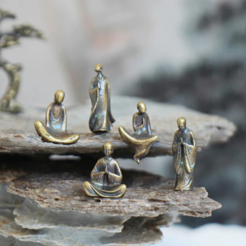 Mini Buddha Statue Set | Metal Meditation Monk Décor - Image 4
