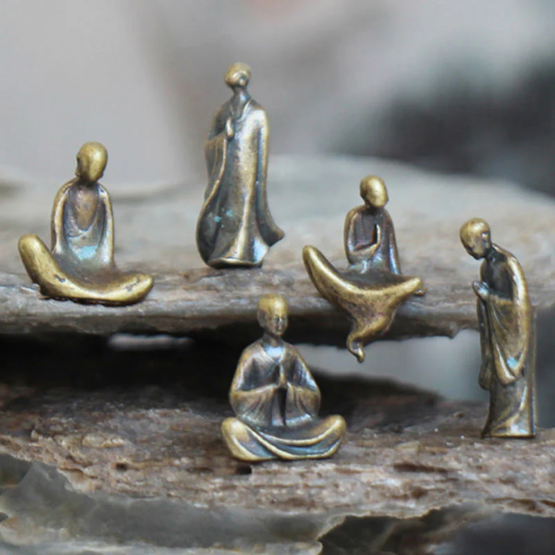 Mini Buddha Statue Set | Metal Meditation Monk Décor - Image 5