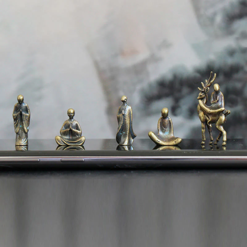 Mini Buddha Statue Set | Metal Meditation Monk Décor - Image 6